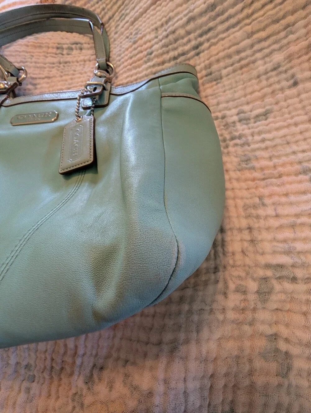 COACH Leather Gallery Bag with Double Straps In Lagoon Blue